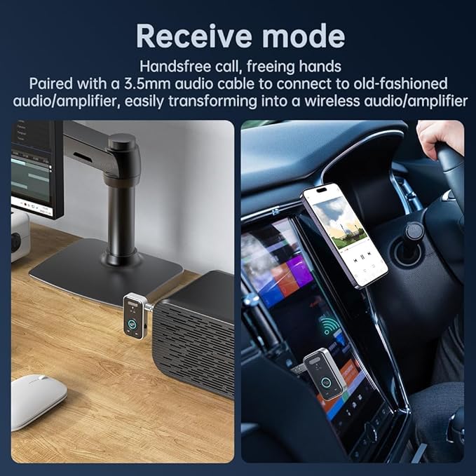 Premium Pro Bluetooth 5.3 Transmitter Receiver,2-in-1 Wireless Transmitter for TV/Headphones,Gym,Bluetooth Receiver for Car/Home Stereo
