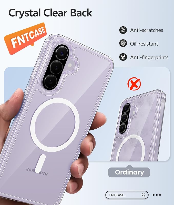 FNTCASE for Galaxy A37/A36 5G Phone Case, Fit for Magsafe, Screen Protector | Anti Yellowing Magnetic Back, 14FT Military Grade Drop Protection, Shockproof Protective, for Samsung A37 Cover, Transparent