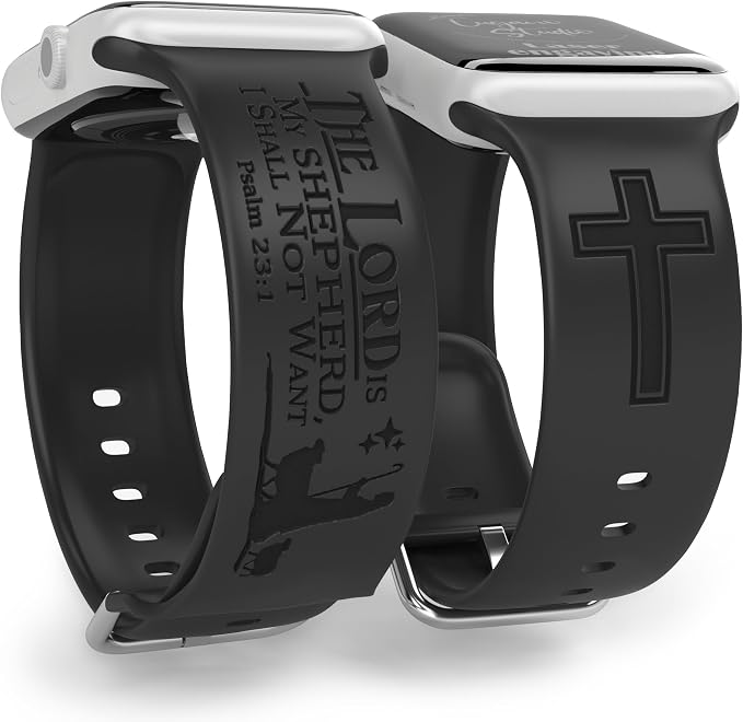 The LORD is my Shepherd Watch Band compatible with Apple Watch Laser Engraved iWatch Band Silicone 38mm 40mm 41mm 42mm 44mm 45mm 49mm Strap Jesus Psalm Christian God (38/40/41mm S/M, Black)