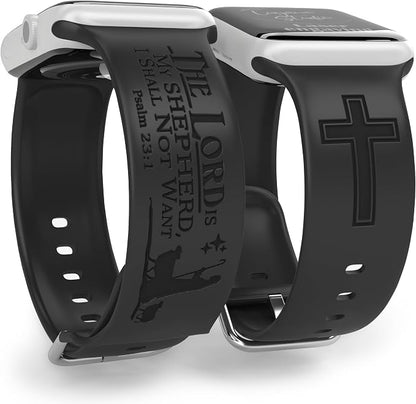 The LORD is my Shepherd Watch Band compatible with Apple Watch Laser Engraved iWatch Band Silicone 38mm 40mm 41mm 42mm 44mm 45mm 49mm Strap Jesus Psalm Christian God (38/40/41mm M/L, Black)