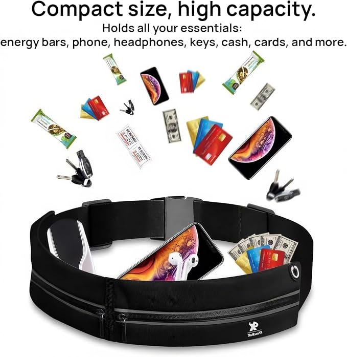 Slim Running Belt Waist Pack for Men Women, Sports Bags, Bum Bags, Water Resistant Fanny Pack with Headphone Port & Reflective Strip, Adjustable Pouch Phone Holder for Workout, Hiking(Neon Green)