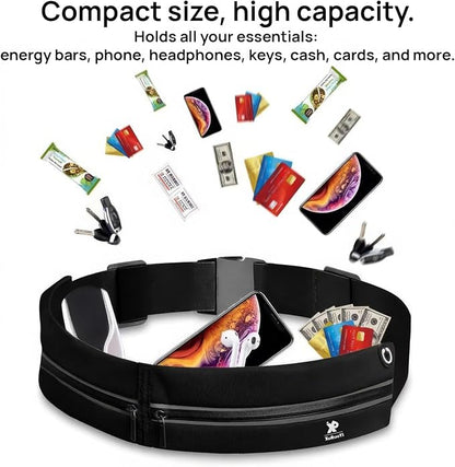 Slim Running Belt Waist Pack for Men Women, Sports Bags, Bum Bags, Water Resistant Fanny Pack with Headphone Port & Reflective Strip, Adjustable Pouch Phone Holder for Workout, Hiking(Neon Green)