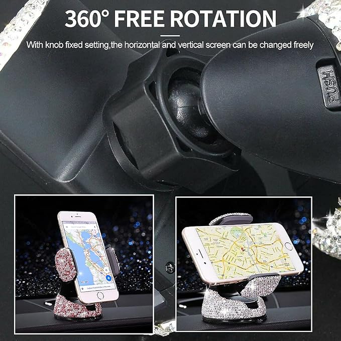 SUNCARACCL Bling Car Phone Holder, 360°Adjustable Crystal Auto Phone Mount Universal Rhinestone Car Stand Phone Holder Car Accessories for Windshield Dashboard and Air Outlet (Pink)