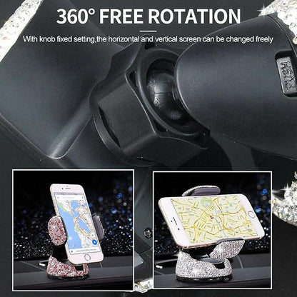 SUNCARACCL Bling Car Phone Holder, 360°Adjustable Crystal Auto Phone Mount Universal Rhinestone Car Stand Phone Holder Car Accessories for Windshield Dashboard and Air Outlet (Pink)
