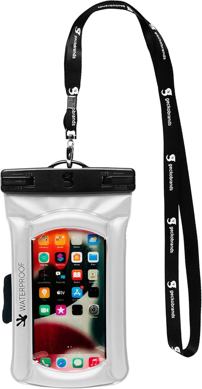 geckobrands Float Phone Dry Bag with Arm Band - Floating Watertight Dry Bag Phone Pouch, Fits Most iPhone and Samsung Galaxy Models White