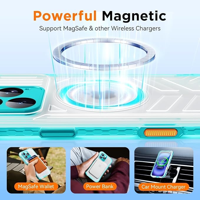 WIFORT for iPhone 16 Pro Max Waterproof Case, [IP68 Underwater] [Blue Light Filter Lens] [15FT Military Shockproof], Fit for Magsafe Full Body Magnetic Frosted Phone Case with Lanyard, 6.9" Teal