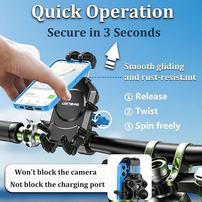 LOKTENWO Motorcycle Phone Mount-[Triple Vibration Dampener] & [Metal Adjustment Arm]，Motorcycle Cell Phone Holder, Bike Phone Mount for iPhone 17 16 15 Pro Max, 5.4-7.2" Smartphones