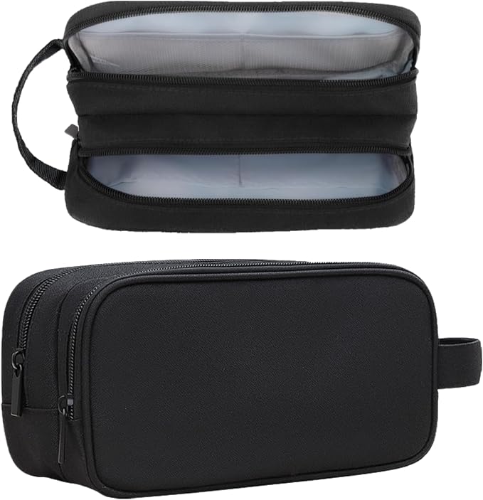 Teskyer Double Layer Cable Organizer Bag, Travel Tech Pouch, Black | Elastic Bands Organization, Water Resistant Fabric, Multiple Compartments, Padded Protection, Travel and Office Use