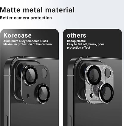 Korecase [2 Pack] Camera Lens Protector for iPhone 14/15 & iPhone 14 Plus /15 Plus Metal Tempered Glass Camera Film Cover, Strong Adhesion, 9H Hardness Anti-Scratch Rear Lens Cover,Black
