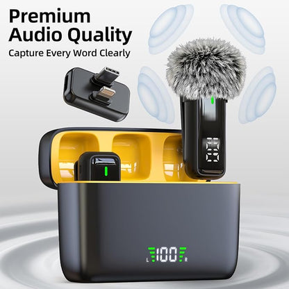 Wireless Lavalier Microphone for iPhone iPad Android - Clip On Mic with Charging Case, 24H Battery Life, Noise Reduction, Lapel Microphone for Video Recording