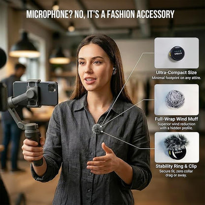 Vislla Mini Microphone for iPhone & Android, Furry Windscreen, Noise Cancelling Wireless Lavalier Microphone,Clip On Lapel Mini Mic Pro for Content Creators Vlogging/YouTube/Tiktok/Streaming/Interview