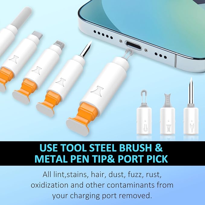 Ordilend for iPhone Cleaning Kit for Charging Port Cleaner, Multi-Tool iPhone Cleaner Repair Lightning Cable, Cell Phone Cleaning Kit for iPad, Connectors, Speaker, Airpod with Storage Case, White