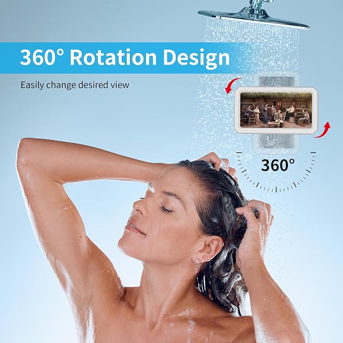 Shower Phone Holder Waterproof, 480° Rotatable Retractable Adjustable Anti-Fog High Sensitivity Touch Screen Bathroom Shower Phone Case, Bathroom Wall Phone Mount for 4-7" Cellphones (White)