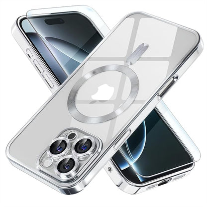 Misea Magnetic for iPhone 16 Pro Max Case Compatible with MagSafe [Never Yellowing] [Military Grade Drop Protection] Full Camera Lens Protector Plating Soft Clear Phone Case for Women 6.9", Silver