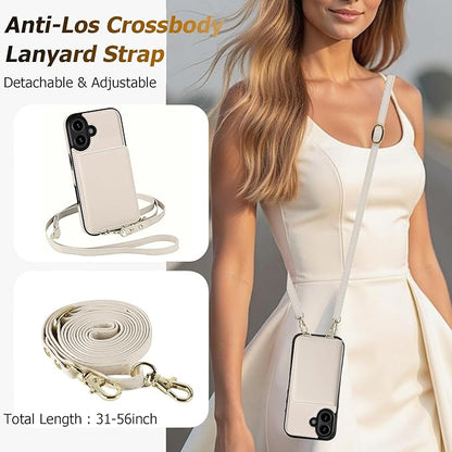 LOHASIC for iPhone 17 Wallet Case for Women, RFID Blocking iPhone 17 Case Wallet Crossbody, 4 Card Slots & 2 Cash Pockets Vegan Leather Case Card Holder for iPhone 17 (6.3 Inch, 2025), Ivory White