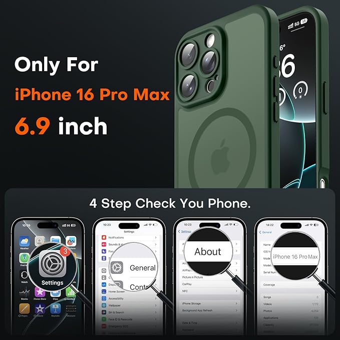 TOCOL for iPhone 16 Pro Max Phone Case Compatible with Magsafe Full Camera Protection Drop Protection Magnetic Translucent Matte Back Bumper Phone Case for 16 Pro Max 6.9-Inch (Alpine Green) | Drop Protection, Magnetic, Translucent, Matte Back