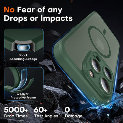 TOCOL for Phone 15 Pro Max Case, Compatible with Magsafe Charger, Full Camera Protection, Drop Protection, Translucent Matte Phone Case for iPhone 15 Pro Max 6.7 inch (Alpine Green)