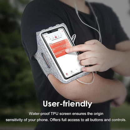 JETech Phone Armband Holder with Key Holder and Card Slot for Phone Upto 6.2 inch, iPhone 16e/16/15 Pro/15/14 Pro/14/13 Pro/13, Galaxy S23/S22, Pixel 8a, Water Resistant, Adjustable Band (Grey)