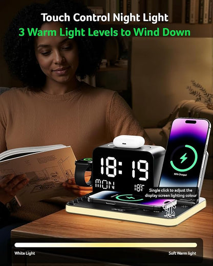 acer 7-in-1 Wireless Charging Station: Charger Stand for Multiple Devices for Apple - iPhone 16 15 14 13 12 Pro Max Apple Watch Airpods, Wireless Charger iPhone Charging Station with Bluetooth TimeSyn