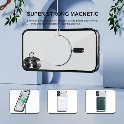 Misea Magnetic for iPhone 16 Case Compatible with MagSafe [Never Yellowing] [Military Grade Drop Protection] Full Camera Lens Protector Plating Soft Clear Phone Case for Women 6.1 inch, Black