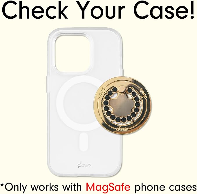Sonix Magnetic Phone Grip and Phone Ring Holder - Compatible with MagSafe - Rotatable Kickstand and Phone Holder for iPhone 16, 15, 14, 13, 12 Series - Gold Star/Black Rhinestone