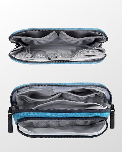 Portable Electronics Organizer Travel Case, Double Layers Tech Organizer, All-in-One Charger Storage Bag for Charging Cable, USB Cord, Charger, Power Bank, Flash Drive, Blue