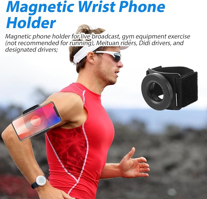Magnetic Running Phone Holder for iPhone, 360° Rotatable Armband Cell Phone Holder Strong Adaptability Wrist Phone Carrier Compatible with iPhone 12 13 14 15 16 Pro Max Plus Mini