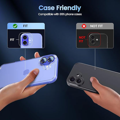 CACOE Camera Lens Protector for iPhone 16/16 Plus/17 - Metal Frame Tempered Glass Cover, [Anti-Scratch] [Drop-Proof][Strong-Adhesion] Camera Screen Cover(Cyan)