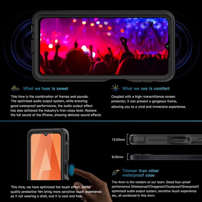 Hualele Galaxy A32 5G Case Waterproof, Built in Lens & Screen Protector Rugged Full Body Heavy Duty Protective Shockproof IP68 Underwater Case for Samsung Galaxy A32 5G Black