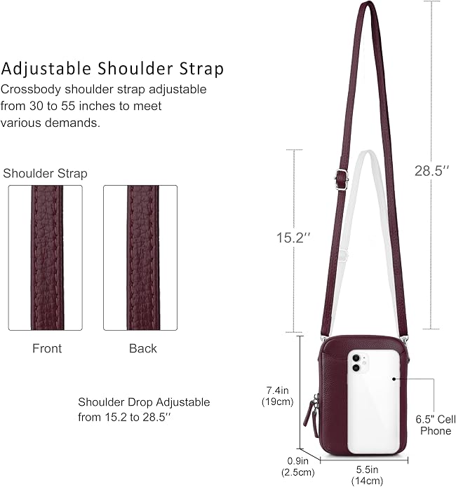 befen Genuine Leather Crossbody Cell Phone Purse for Women, Small Zip Around RFID Blocking Crossbody Wallet Bags