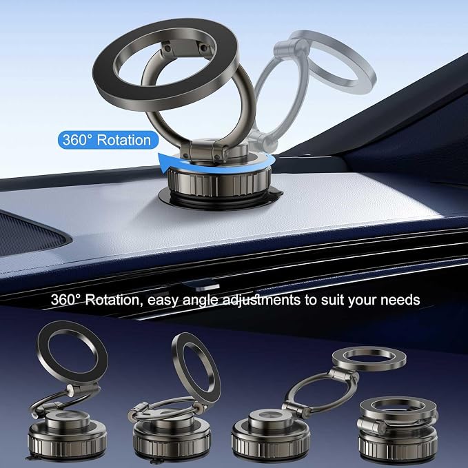 Kairiyard Phone Holders for Your Car, [80+LBS Strongest Suction & 2800gf Magnetic] 360° Adjustable Foldable Vacuum Magnetic Suction Car Cell Phone Holder Mount Compatible for MagSafe iPhone Car