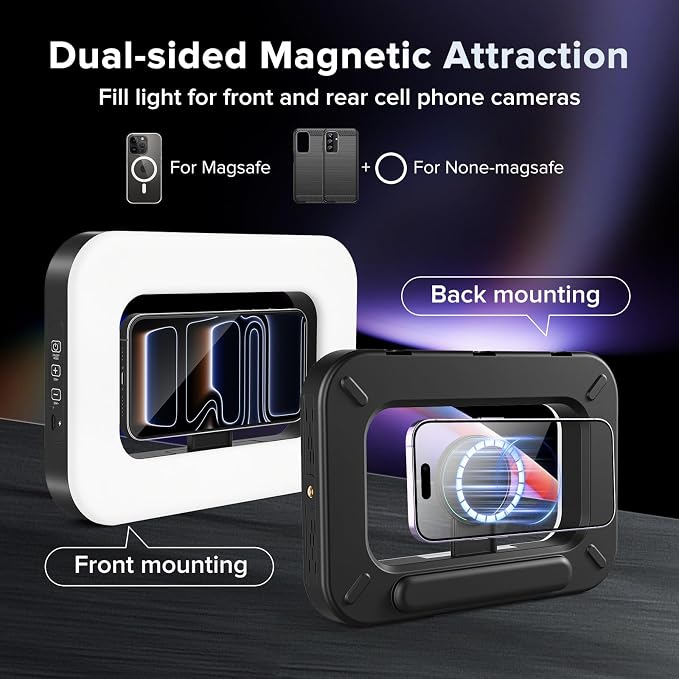 Magnetic RGB Selfie Ring Light for iPhone and Android (with Mini Tripod), Double-Sided Magnet Handheld Stabilizer LED Ring Light, Built-in Battery for YouTube, TikTok, Vlogging, Makeup
