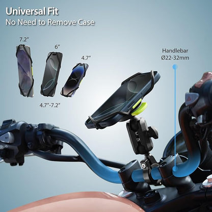Bone Moto Tie Connect Kit 3 - Handlebar, Magnetic Motorcycle Phone Mount, Detachable & 360° Rotatable, Heavy Duty & Shock-Absorbing Scooter iPhone Holder for 4.7"–7.2" Smartphones (Handlebar)