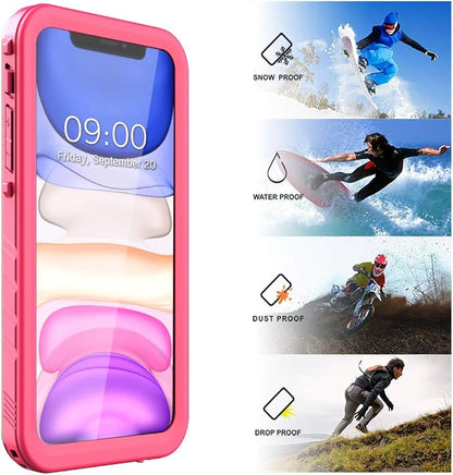 SPORTLINK Waterproof Case for iPhone 11, Full Body Heavy Duty Protection Full Sealed Cover Shockproof Dustproof Built-in Clear Screen Protector Rugged Case for iPhone 11 6.1 Inch Pink