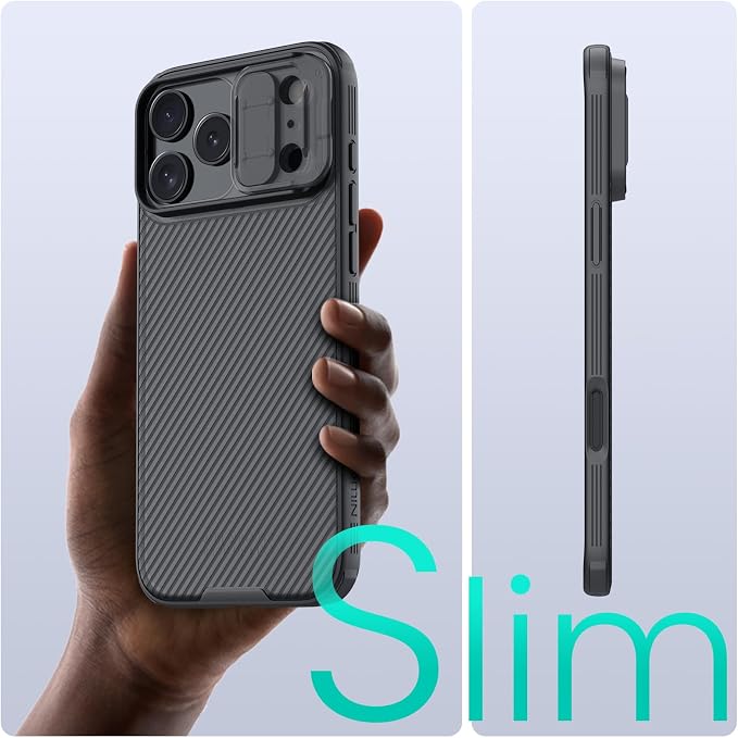 Nillkin for iPhone 17 Pro Case with Slide Camera Cover, Thin Slim Fit, Shockproof Protective, Protector Privacy, Phone Case iPhone 17 Pro Camera Lens Protector 6.3 inch, Transparent Black