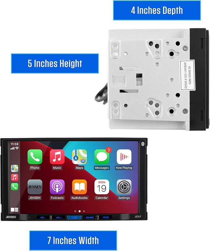 JENSEN J1CA7 7-inch Certified Apple CarPlay Android Auto | Double DIN Touchscreen Car Stereo Radio | Bluetooth Hands Free Calling & Music Streaming | Backup Camera Input | USB Playback & Charging