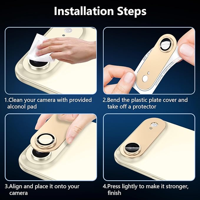 for iPhone 17 Air Camera Lens Protector, [Military Grade Shatterproof] [Strong Adsorption] [Case Friendly] Full Coverage Metal Aluminum Alloy 9H Tempered Glass Camera Screen Cover, Gold