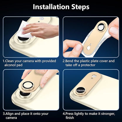 for iPhone 17 Air Camera Lens Protector, [Military Grade Shatterproof] [Strong Adsorption] [Case Friendly] Full Coverage Metal Aluminum Alloy 9H Tempered Glass Camera Screen Cover, Gold
