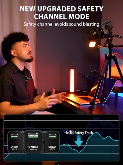 SYNCO G2(A2) Pro Dual Wireless Lavalier Mic with Charging Case 48KHz 24Bit for Vlogging Live Streaming Interviews Lapel Microphone 656FT for Camera Smartphone Tablet