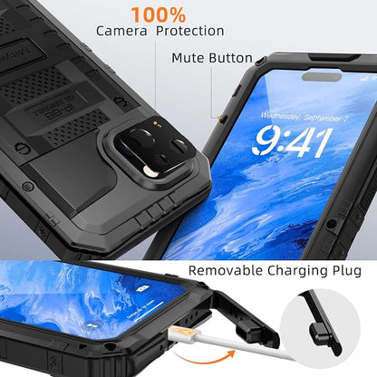 Mitywah Waterproof Case for iPhone 14 Plus, Heavy Duty Shockproof Case with Built-in Screen Protector, Full Body Underwater Protective Metal Case 6.7 inch, Black
