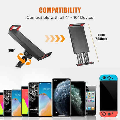 Tablet Stand Holder for Bed, Gooseneck Mount Stand Clip Flexible Long Arm Tablets Mount Clamp on Table,Cell Phone Holder Compatible with 4-10 Inches Devices and Cell Phones