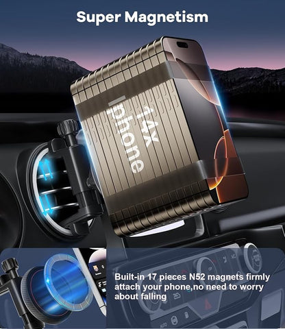Magnetic Round Vent Car Phone Holder for Jeep Wrangler JL(2018-2025) Gradiator (2020-2024) Compass (2009-2016), Air Vent Car Mount Compatible with MagSafe for iPhone 17 16 15 14 13 12