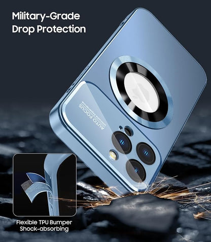 Magnetic for iPhone 15 Pro Max Case, Compatible with MagSafe, Built-in Camera Lens Protector, Logo View, Military Grade Drop Proof Phone Case Cover, Sierra Blue