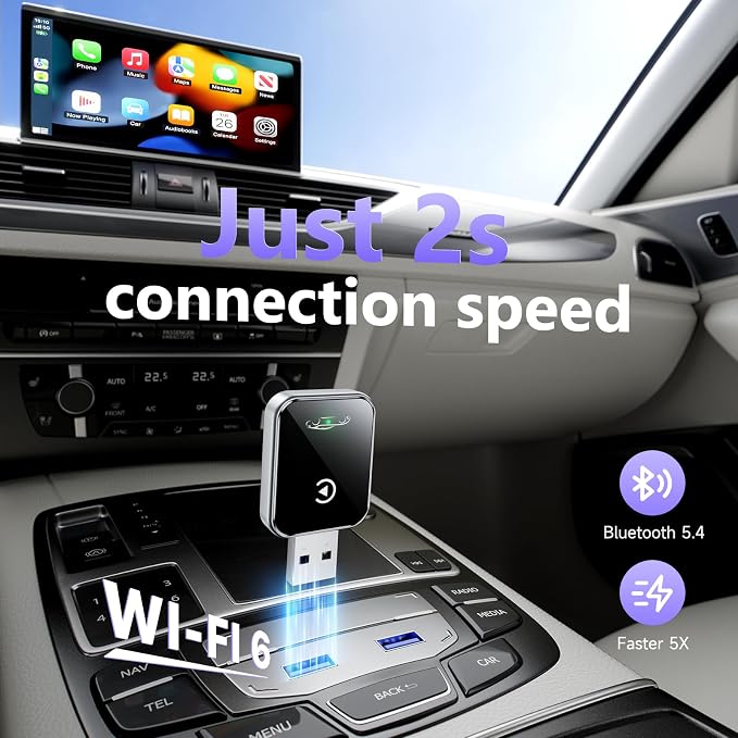 Wireless CarPlay Adapter for iPhone, Convert Wired to Wireless CarPlay Adapter, Mini Size with Extension Cable USB & USB-C/Type-C, Stable Car Control & No Delay