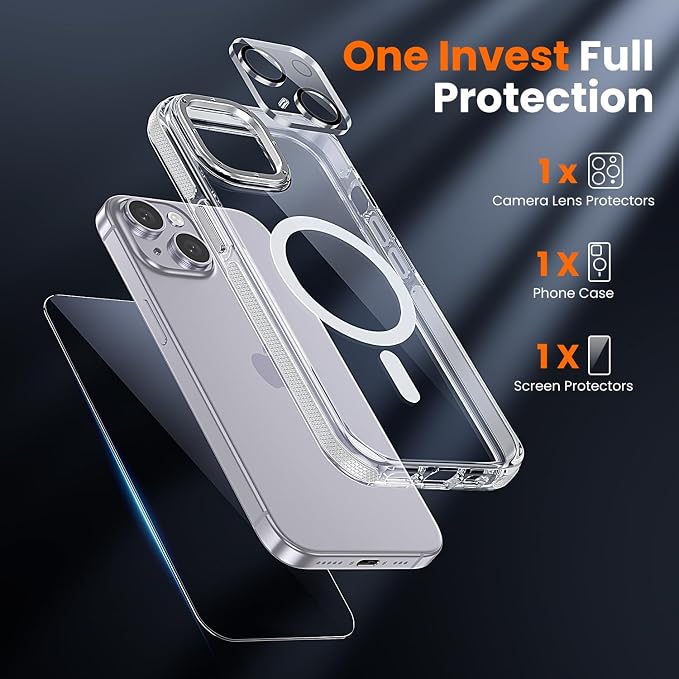 3 in 1 for iPhone 14 Case Clear with MagSafe, Yellowing-Resistant Acrylic Back, Shockproof Guard Corners, Military-Grade Protection for iPhone 14 Phone Case 6.1 inch Clear Bumper