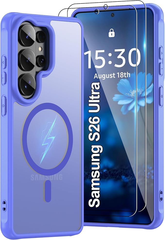 Compatible for Samsung Galaxy S26 Ultra Phone Case: S26 Ultra Case with 2PC HD Screen Protector, Wireless Charging Matte Translucent Soft-Touch & Full Body Shockproof para Case S26 Ultra,Sky Blue