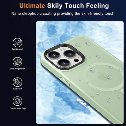 MOCCA Strong Magnetic for iPhone 12 Pro Max Case,[Compatible with Magsafe][Glass Screen Protector+Camera Lens Protector] Slim Thin Shockproof Cover Phone Case for iPhone 12 Pro Max 6.7", Light Green