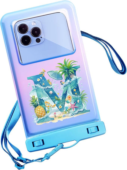 Personalized Initial Waterproof Phone Pouch Case - IPX8 Cellphone Dry Bag with Lanyard for iPhone 16/15/14/13/12 Pro Max (6.1–6.9"), Beach & Cruise Ship Essentials with Monogrammed Design (Blue, M)