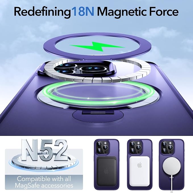 Anqrp 360° All-in-ONE Stand Case for iPhone 15 Pro with Rotatable Magnetic Kickstand Ring Holder, Compatible with MagSafe, MIL-Grade Shockproof iPhone 15 Pro Phone Case Cover 6.1" Purple