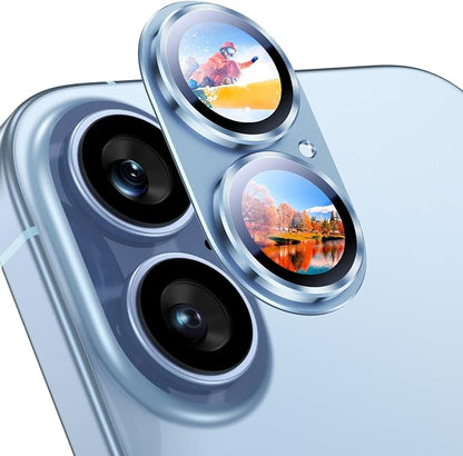 Uyiton Compatible with iPhone 17 Camera Lens Protector - [Not Easy to Break][Strong Adsorption][Case-Friendly] Metal Tempered Glass Rear Camera Screen Cover - Mist Blue